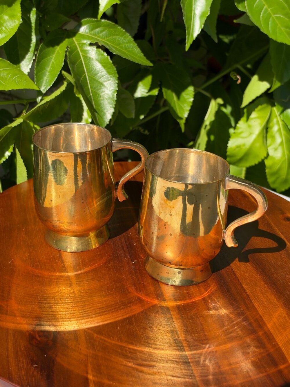 Set of 2 Vintage Tankard Beer Stein Brass Mugs with Silver Lining
